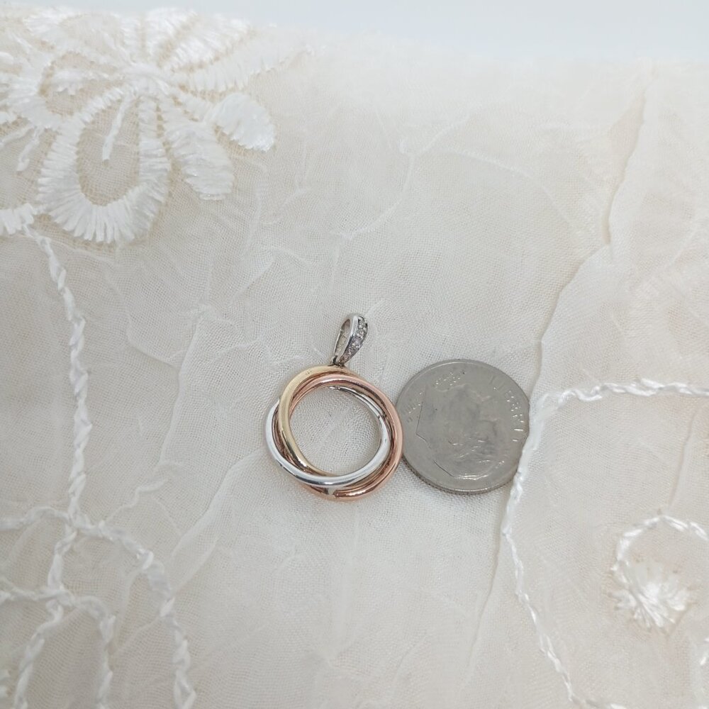 10K Tri Color Gold 4 Diamonds Trinity Style Circle Pendant - Picture 9 of 12